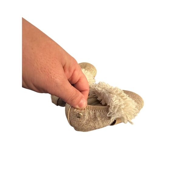 UGG Baby Gold Glitter Ballet Flats Faux Fur Lined Slip-On Shoes Size 4/5 - Picture 3 of 6